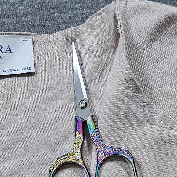 Zara Cardigan Womens L Beige LS Open Front Raw Hem Neutral Preppy Mono Boho FLAW - Picture 11 of 15